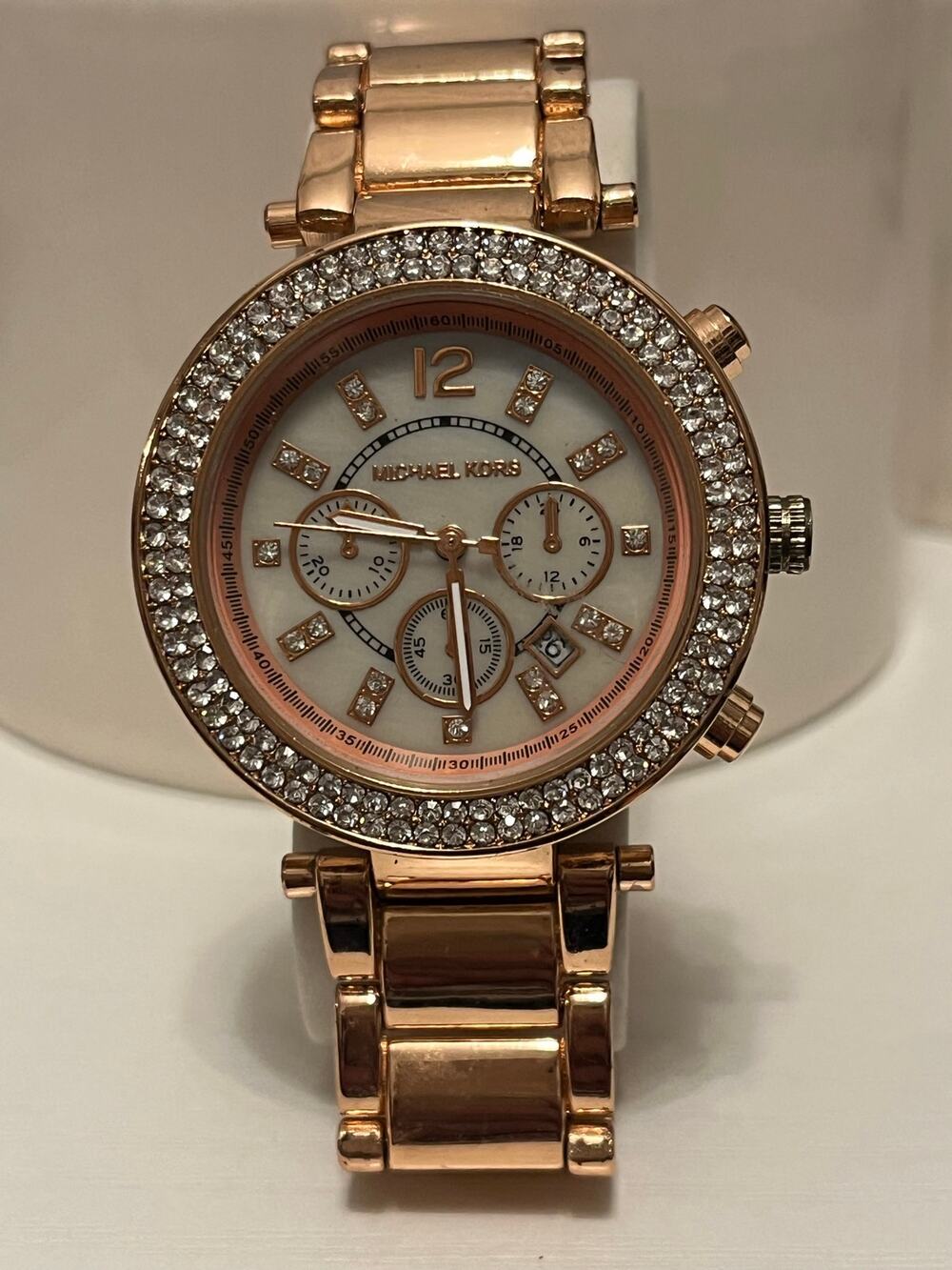 Michael Kors Parker MK5896 Rose Gold Blush Chronograph Crystal Women's Watch